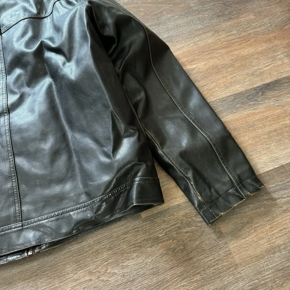 Vintage Arizona Faux Leather Jacket M Cafe Racer Moto Biker Striped Black Mens - Picture 8 of 8